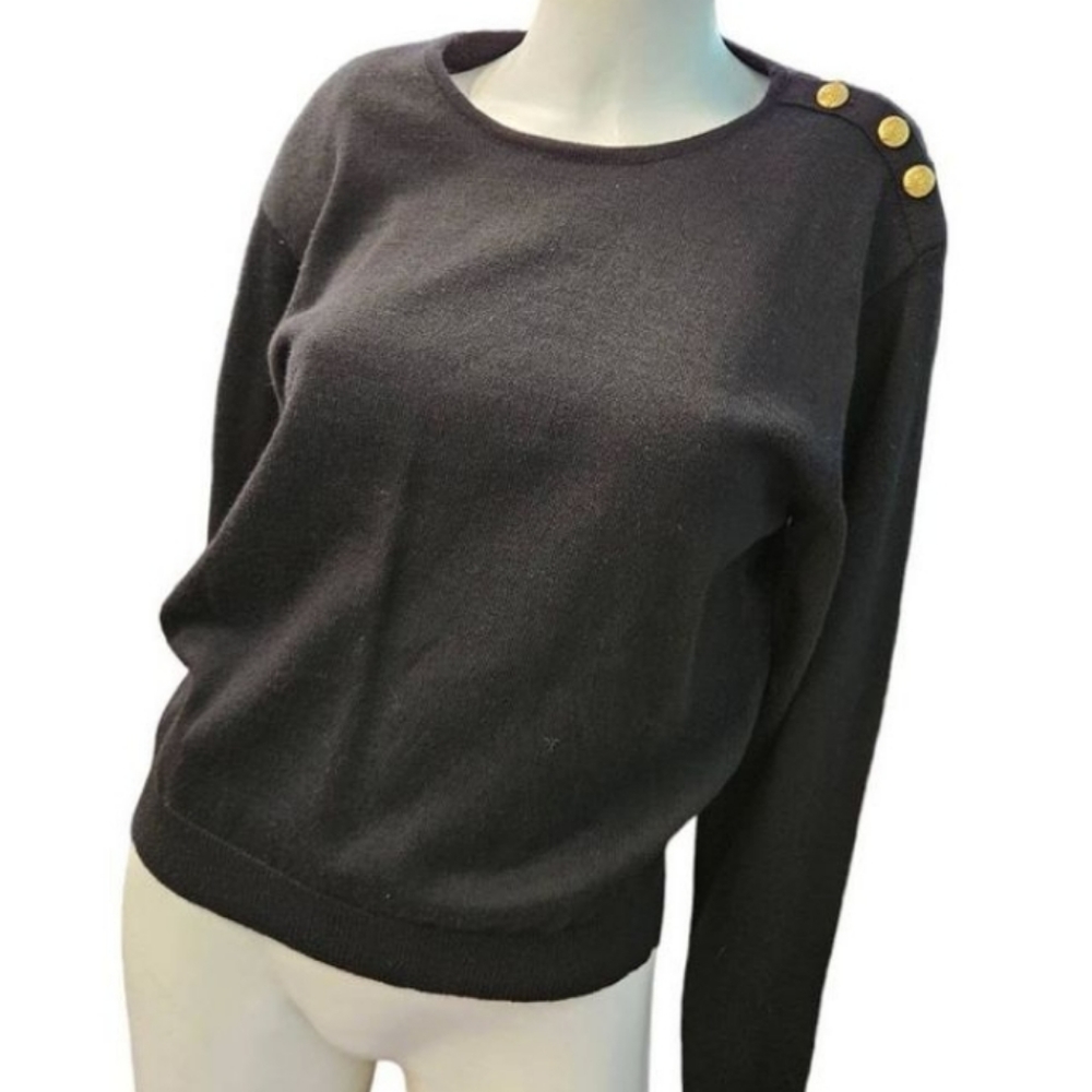 Talbots Black Merino Wool Sweater Sz Medium Classic Soft Office Casual Work Fall